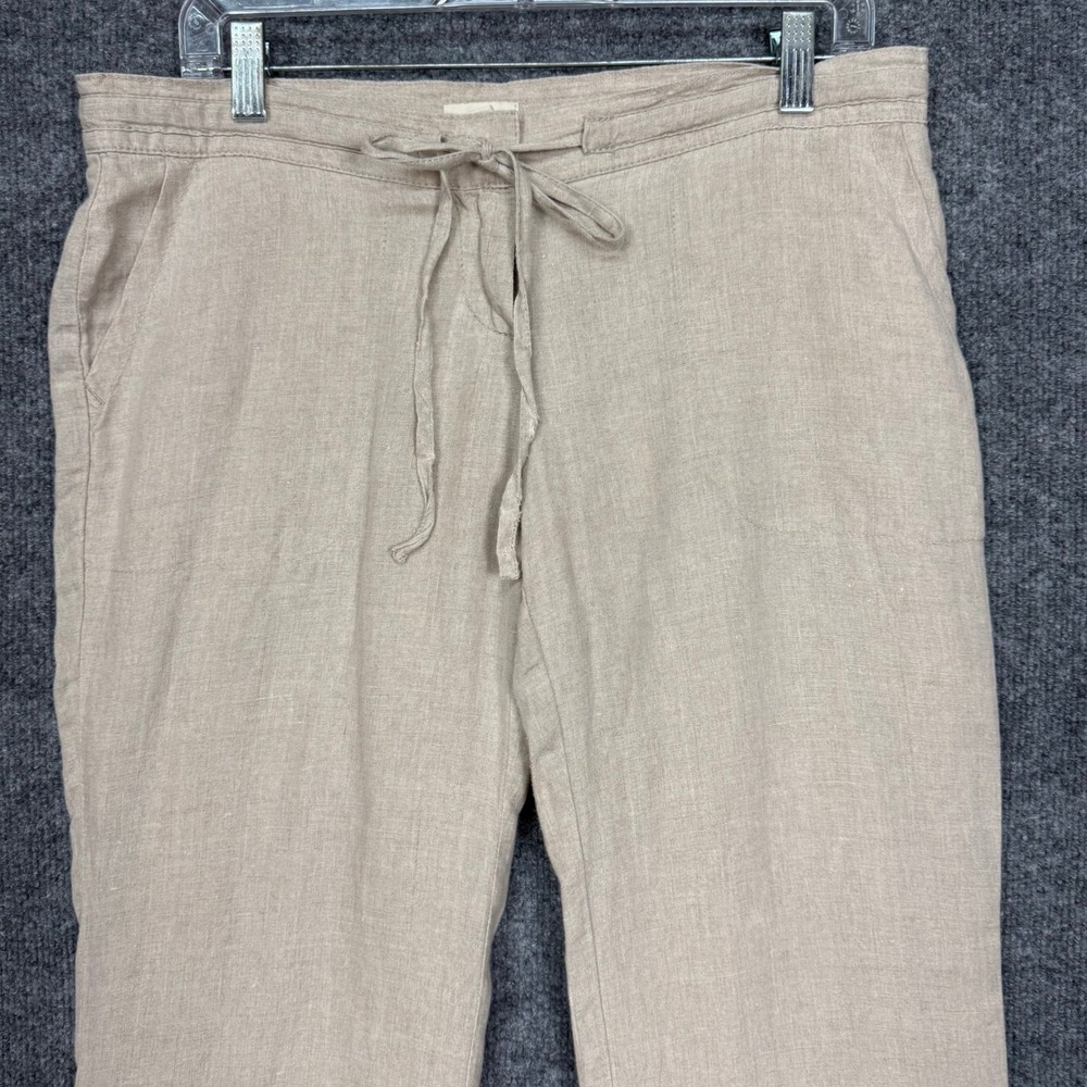 Gap Pants Women 4 Beige Khaki 100% Linen Straight Leg Drawstring Lined Trousers - Picture 2 of 16